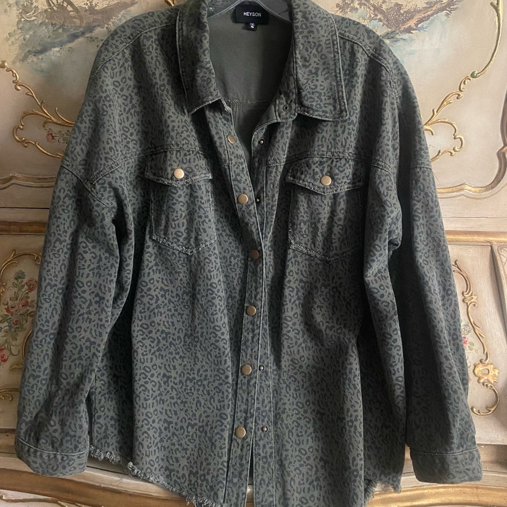 Army Green Oversized Leopard Print Jacket